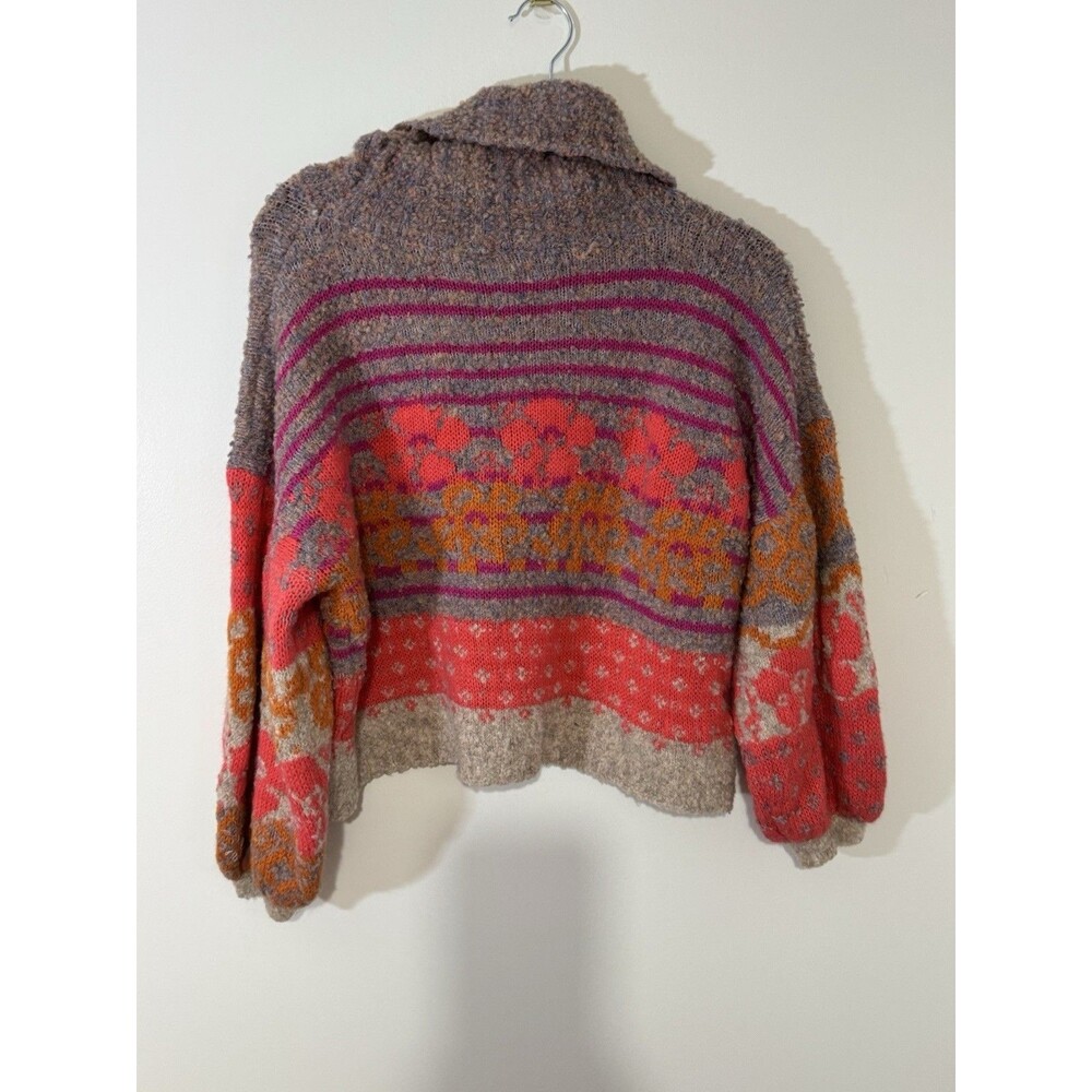 Fate Multicolor Floral Striped Knit Cowl Neck Pullover Sweater S